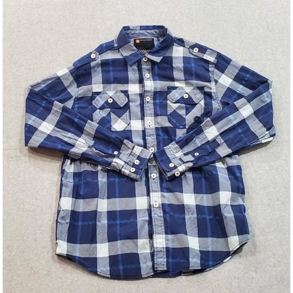 Akademiks Men's Blue Plaid Long Sleeve Shirt Size Large